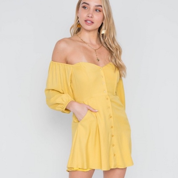 Dresses & Skirts - Yellow Off Shoulder Summer Dress